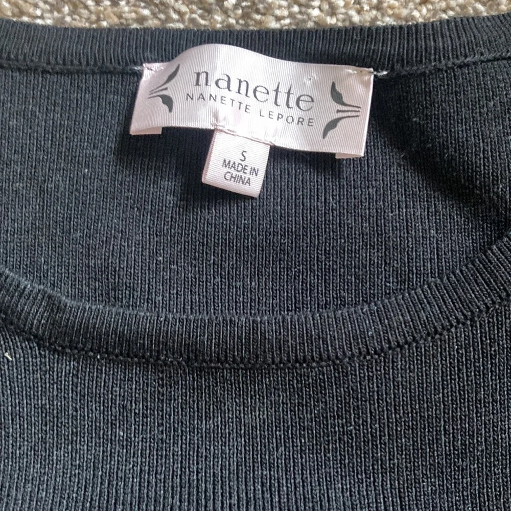 Nanette LaPore sweater dress black sz S fit n flair lace detailed hem 3/4 sleeve - Picture 2 of 4